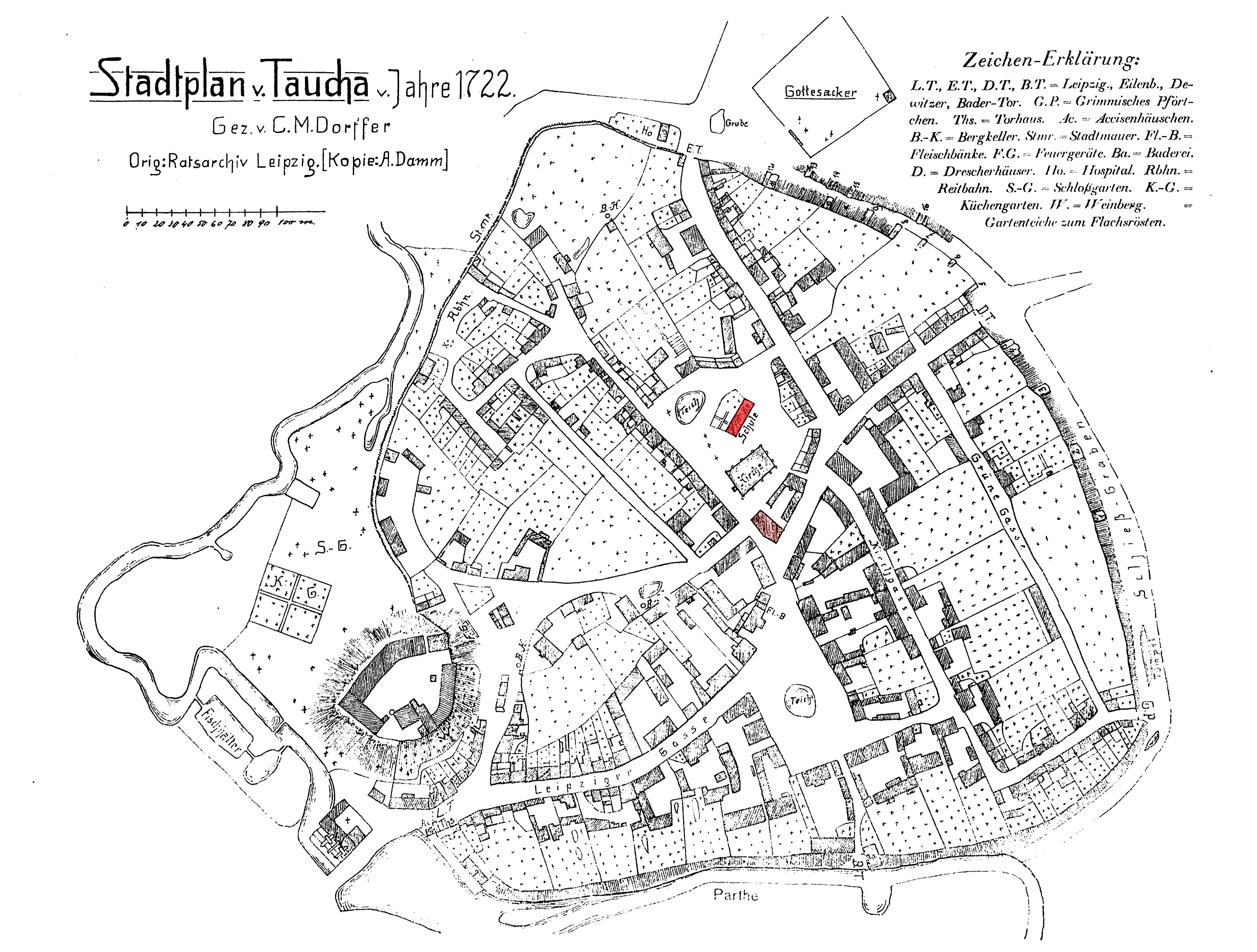 Stadtplan Taucha 1722, Die Geschichte der Tauchaer Schule