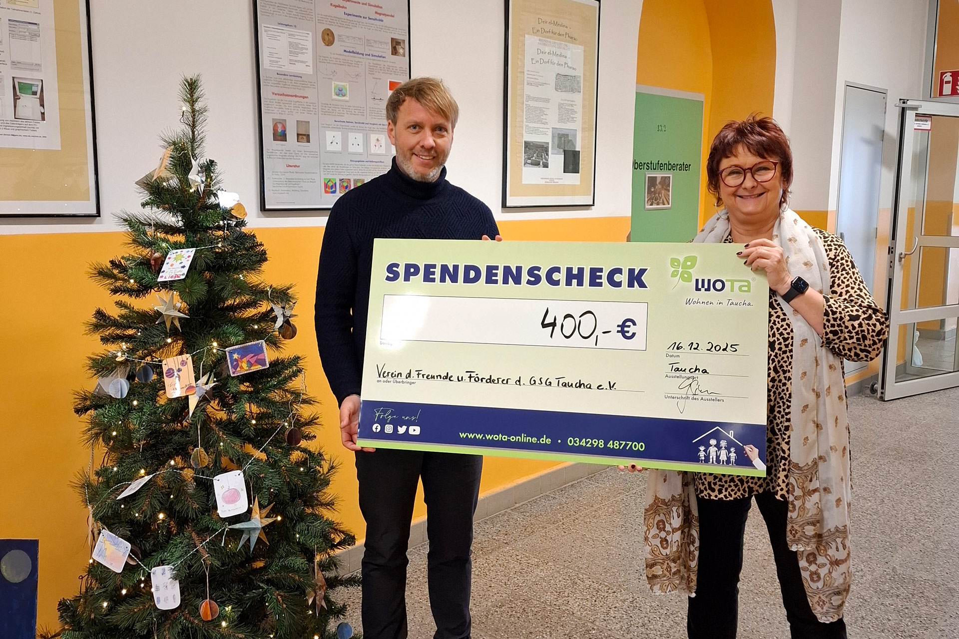 Weihnachtsspende des Unternehmens „WOTa Wohnen in Taucha“ an den Verein der Freunde und Förderer des Geschwister-Scholl-Gymnasiums Taucha e.V.